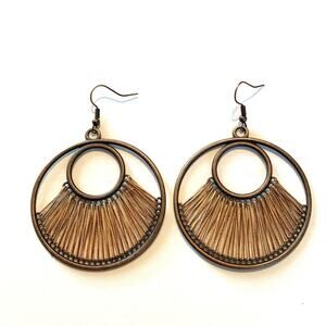 Vintage Copper Geometric Dangle Circle Earrings Large Boho Chic Dangles